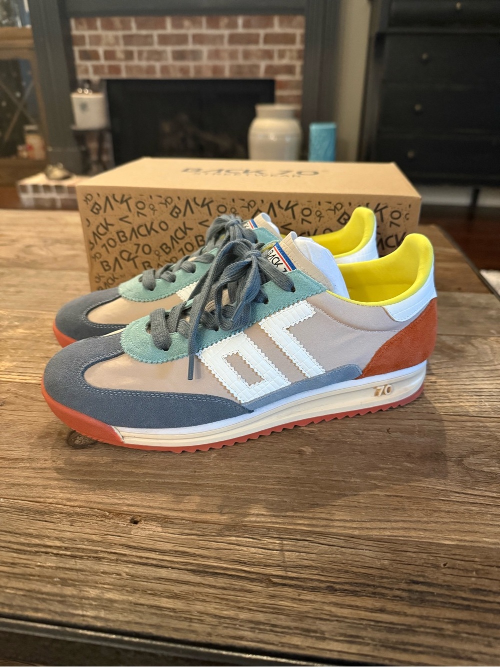 Retro-Inspired Women’s Sneakers in Blue, Gray, Orange & Yellow